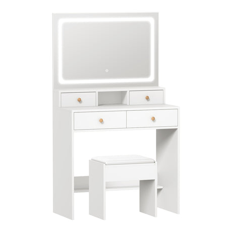 Princess Mila Hollywood Dressing Table Stool Set | LED Strip Mirror Storage Makeup Desk Cabinet