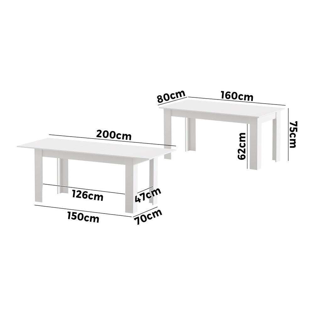 Bianco Nuovo Extendable 160-200cm Dining Table | Wooden Finish Modern Kitchen Table