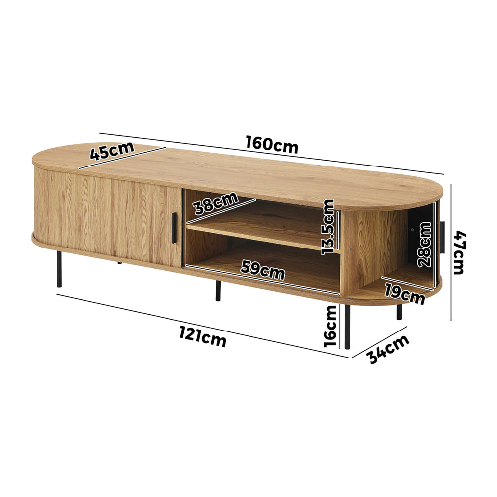 Eamus Retro 160cm Woodgrain TV Unit | Sliding Door Modern Retro Look Entertainment Unit