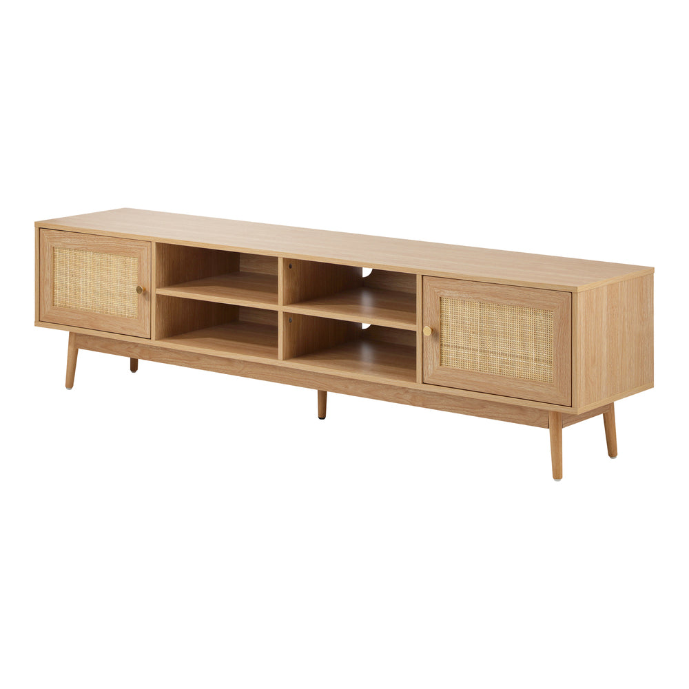 Abruzzi Genuine Rattan 180cm Wooden TV Unit | 2 Door Modern Retro Look Entertainment Unit with Shelving