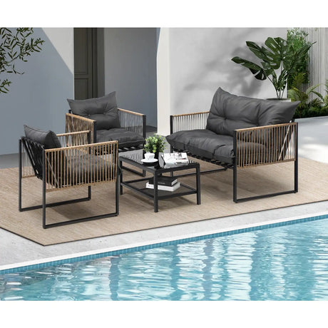 Ulara 4 Piece Outdoor Furniture Patio Set| UV Resistant Wicker Setting | 4pc Lounger Chair Set with Cushions