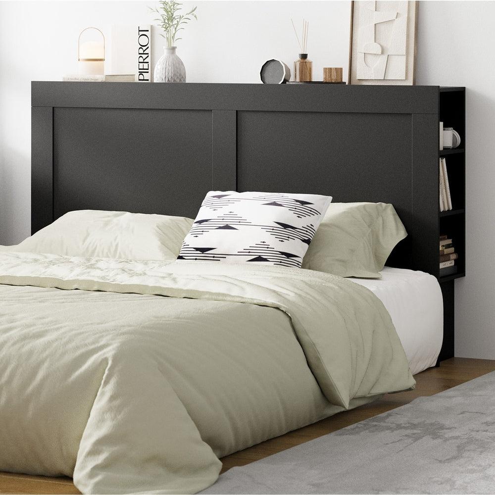 Amari Nero Wooden Multi Storage Bed Head | Black Modern Storage Shelves Feature Headboard in 3 Sizes