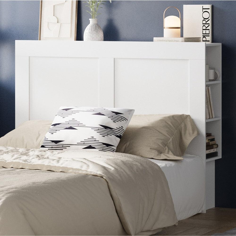 Amari Blacno Wooden Multi Storage Bed Head | White Modern Storage Shelves Feature Headboard in 3 Sizes