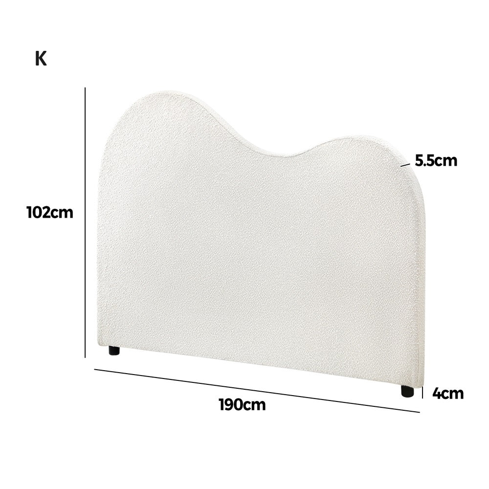 Teddy Plush Heart Boucle Fabric White Headboard | Cloud Shape Cushioned Touch White Upholstered Boucle Bed Head | 5 Sizes