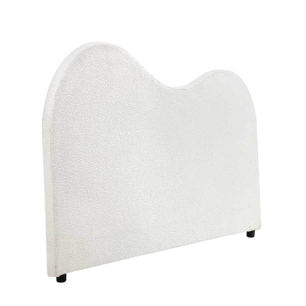 Teddy Plush Heart Boucle Fabric White Headboard | Cloud Shape Cushioned Touch White Upholstered Boucle Bed Head | 5 Sizes