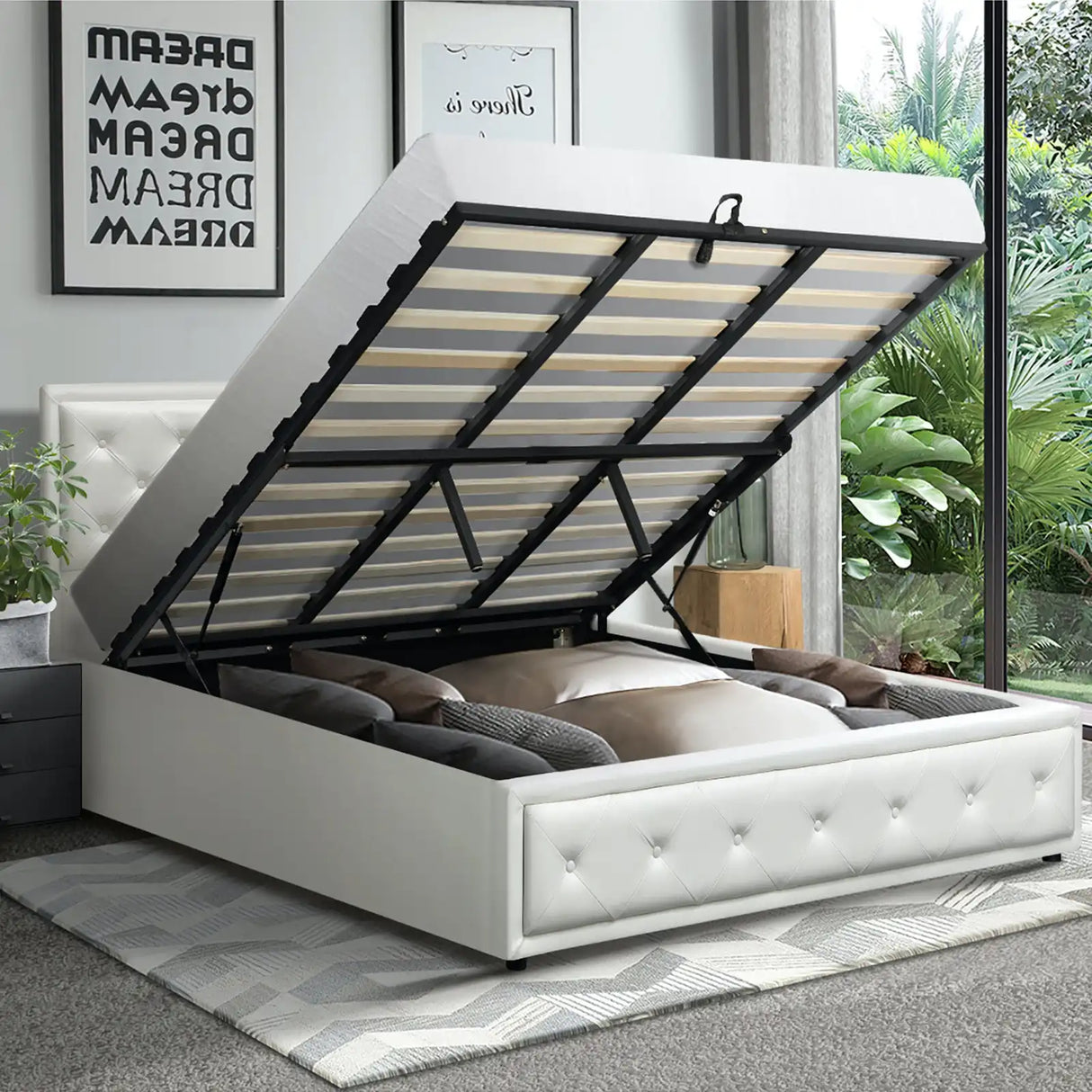 Fiori Luxury Gas Lift Storage Bed | Premium Pu Leather Modern Storage Bed