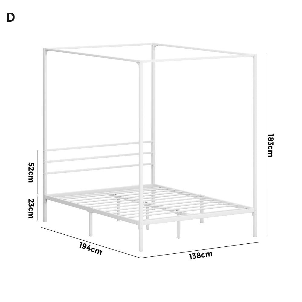 Casablanca Blanco Premium Canopy Style Metal Bed Frame | High Quality Sturdy Canopy Bed in White | 3 Sizes