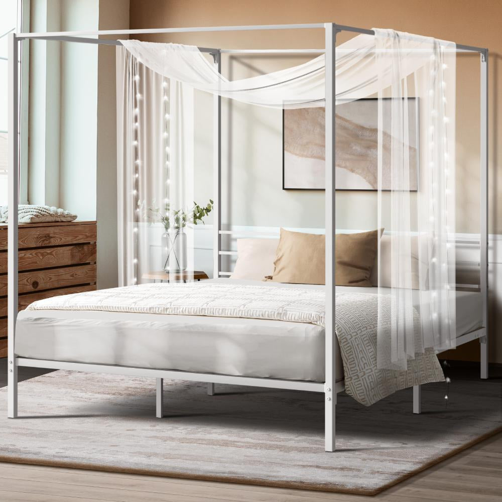 Casablanca Blanco Premium Canopy Style Metal Bed Frame | High Quality Sturdy Canopy Bed in White | 3 Sizes