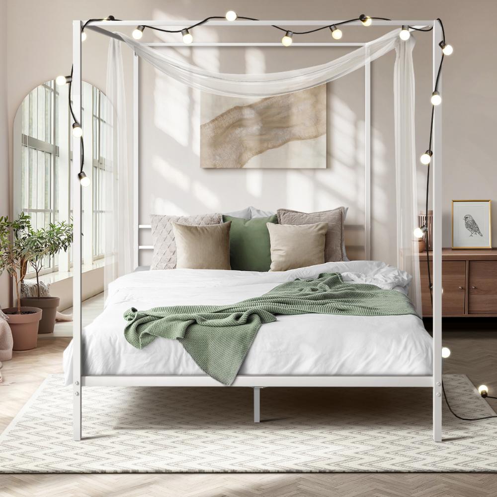 Casablanca Blanco Premium Canopy Style Metal Bed Frame | High Quality Sturdy Canopy Bed in White | 3 Sizes