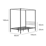 Casablanca Mare Premium Canopy Style Metal Bed Frame | High Quality Sturdy Canopy Bed in Black | 3 Sizes