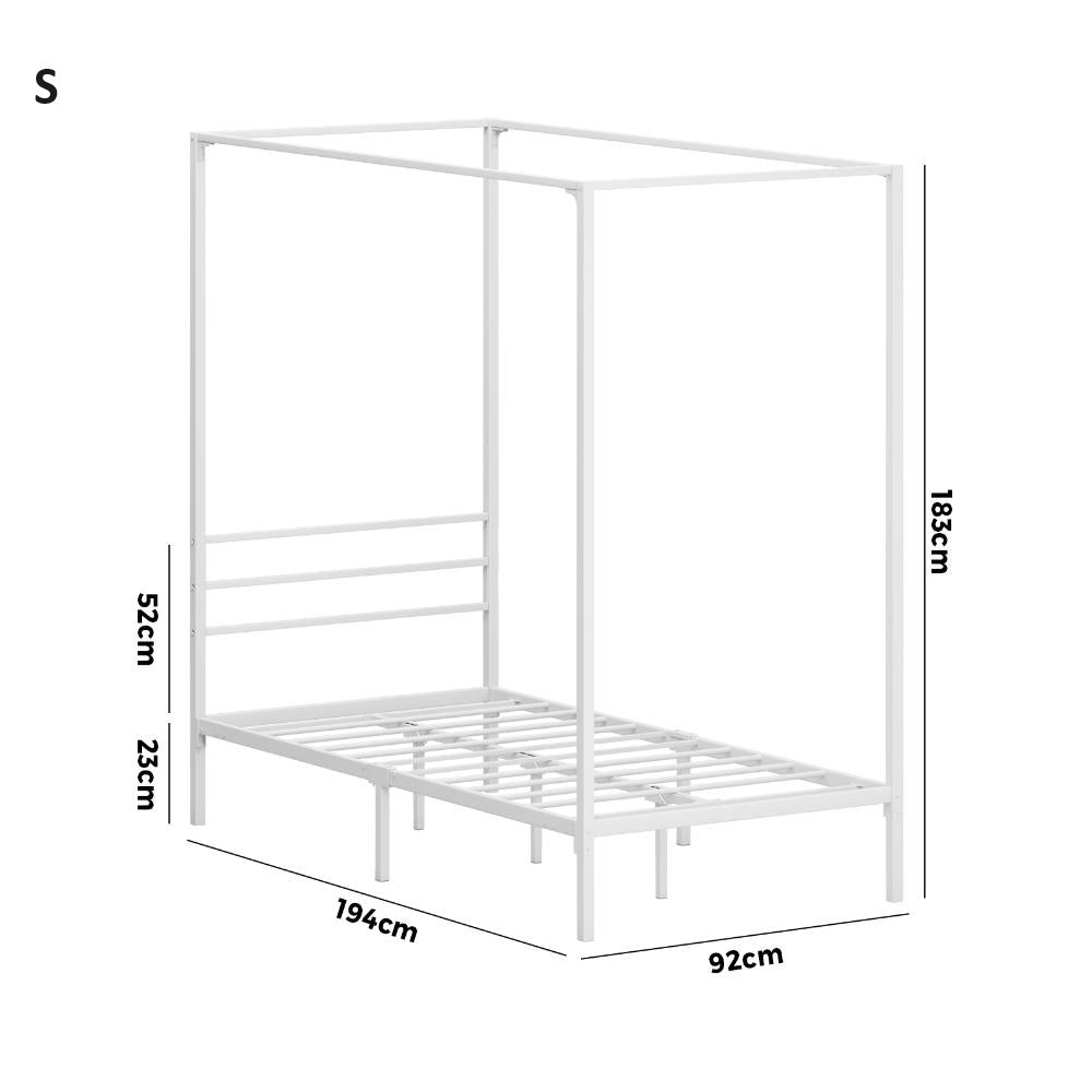 Casablanca Blanco Premium Canopy Style Metal Bed Frame | High Quality Sturdy Canopy Bed in White | 3 Sizes