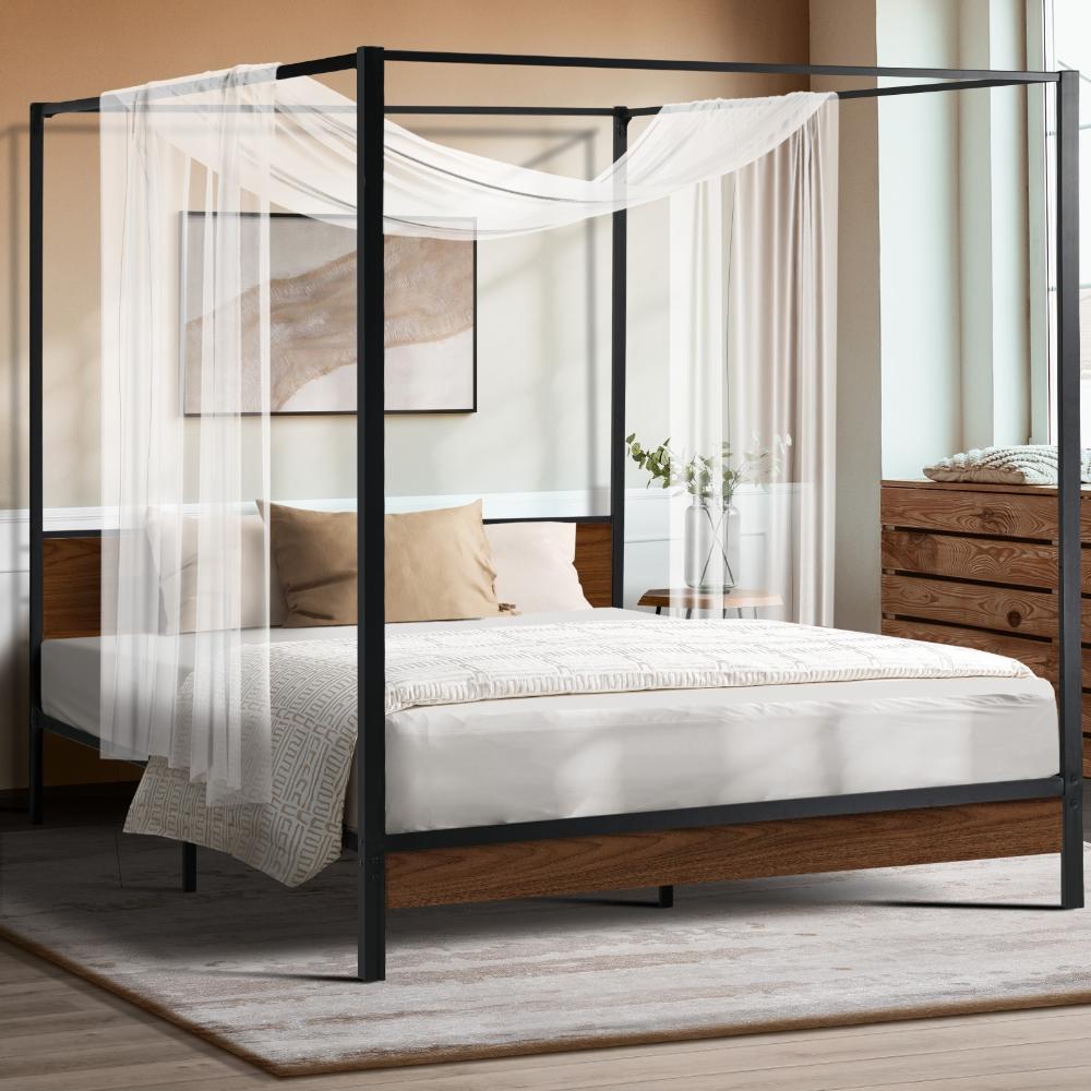 Cairo Luxe Premium Canopy Style Metal Bed Frame | High Quality Sturdy Canopy Bed in Black | 2 Sizes