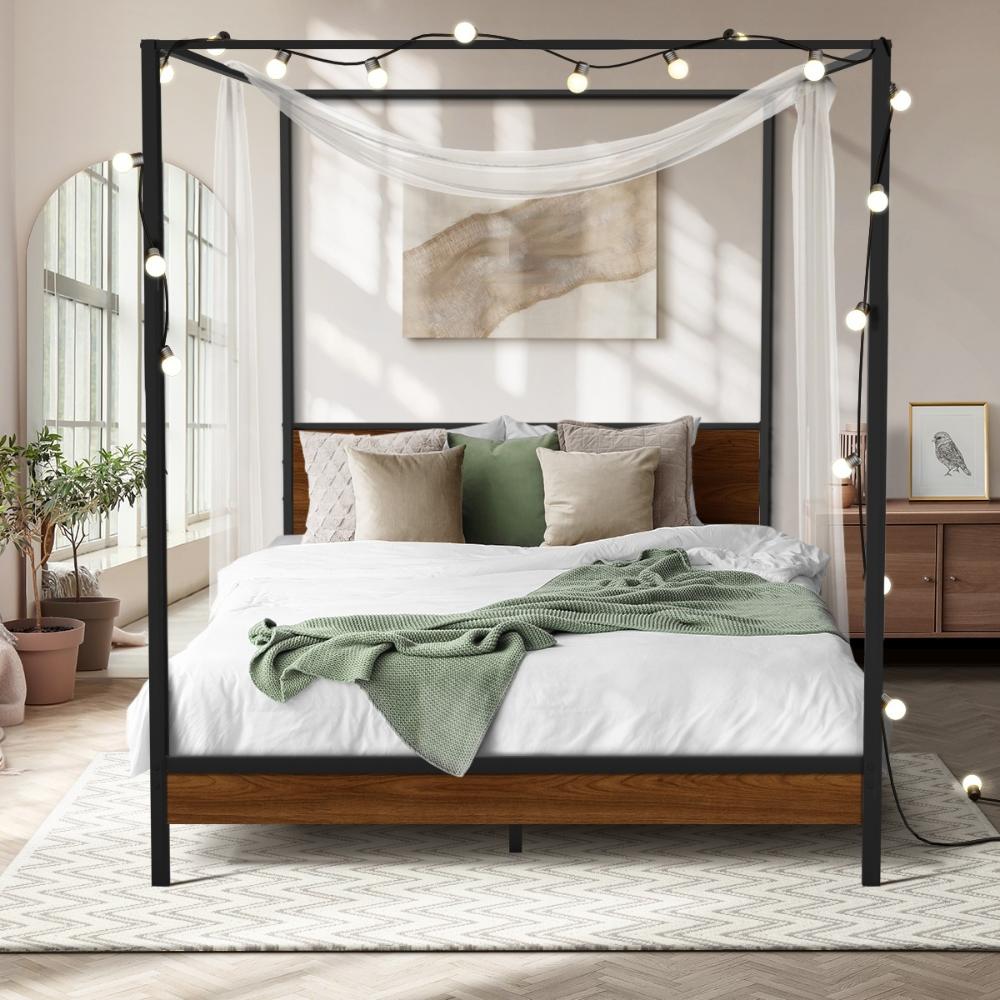 Cairo Luxe Premium Canopy Style Metal Bed Frame | High Quality Sturdy Canopy Bed in Black