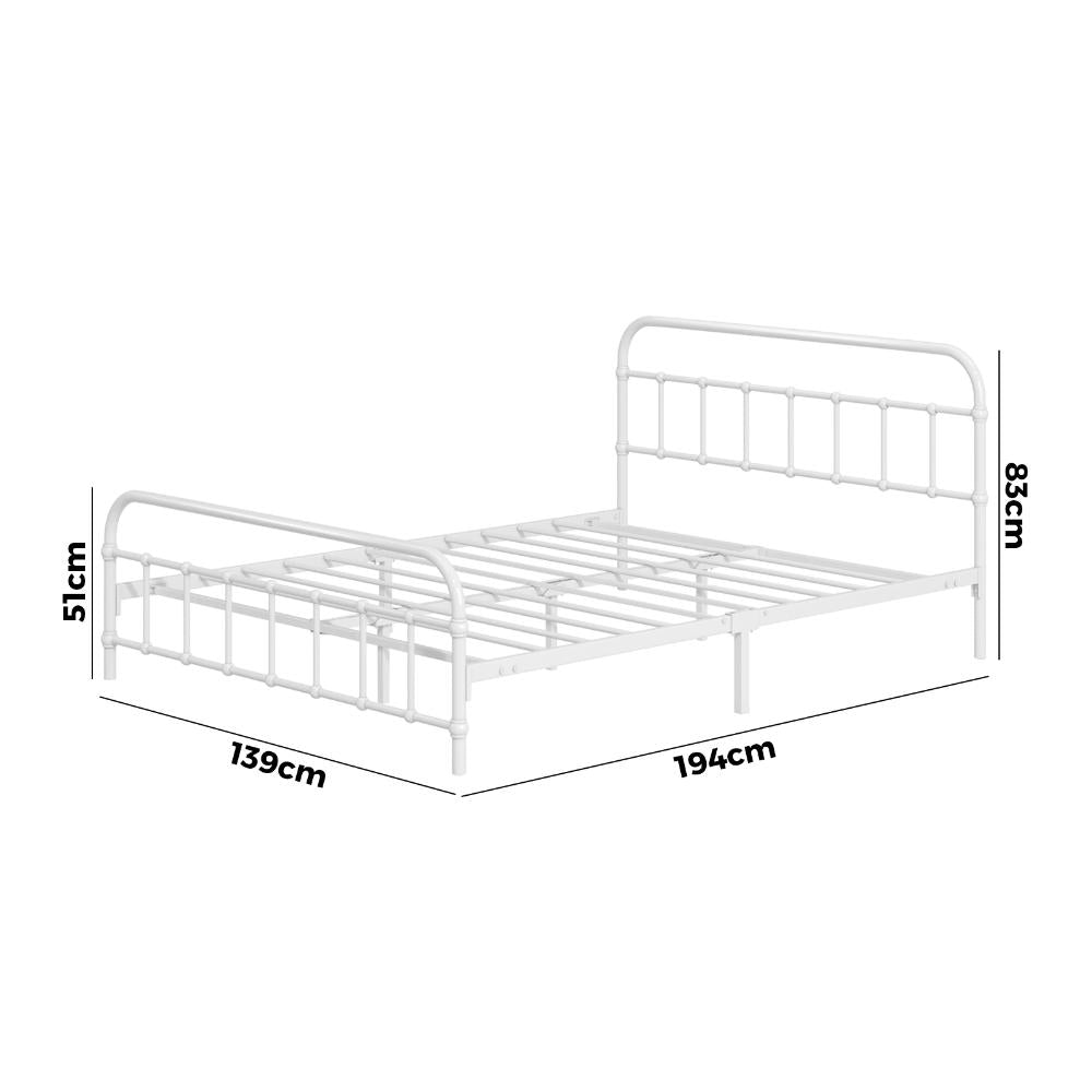 Alcantra Modern Full Metal Extra Strong Bed Frame | Sturdy Metal Designer Vintage Bed in White | 3 Sizes