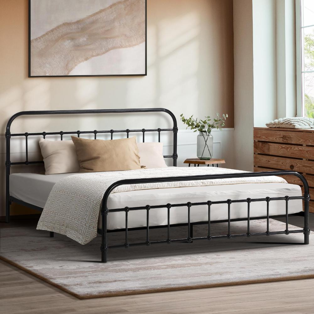 Alcantra Modern Full Metal Extra Strong Bed Frame | Sturdy Metal Designer Bed in Black | 3 Sizes