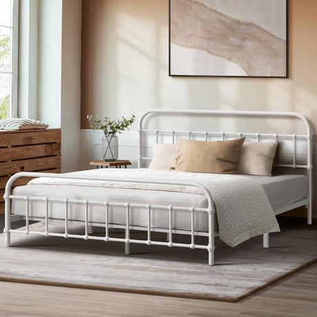 Alcantra Modern Full Metal Extra Strong Bed Frame | Sturdy Metal Designer Vintage Bed in White | 3 Sizes