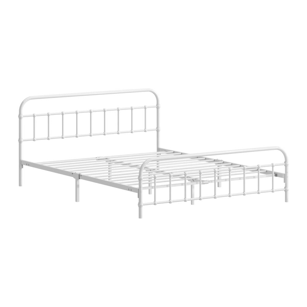 Alcantra Modern Full Metal Extra Strong Bed Frame | Sturdy Metal Designer Vintage Bed in White | 3 Sizes