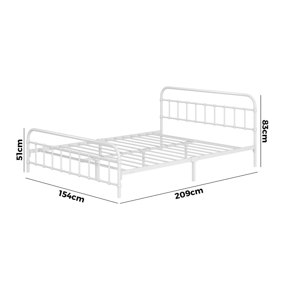 Alcantra Modern Full Metal Extra Strong Bed Frame | Sturdy Metal Designer Vintage Bed in White | 3 Sizes