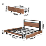 Pazzi Wood Metal LED Lights Storage Bed | Multi Functional Storage LED and USB Bed Frame | Optional Draws