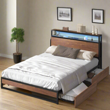 Pazzi Wood Metal LED Lights Storage Bed | Multi Functional Storage LED and USB Bed Frame | Optional Draws