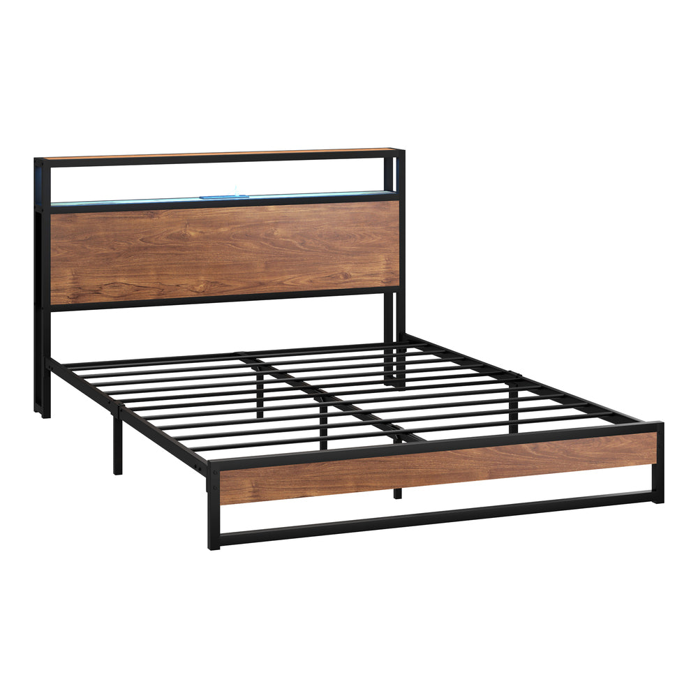 Pazzi Wood Metal LED Lights Storage Bed | Multi Functional Storage LED and USB Bed Frame | Optional Draws