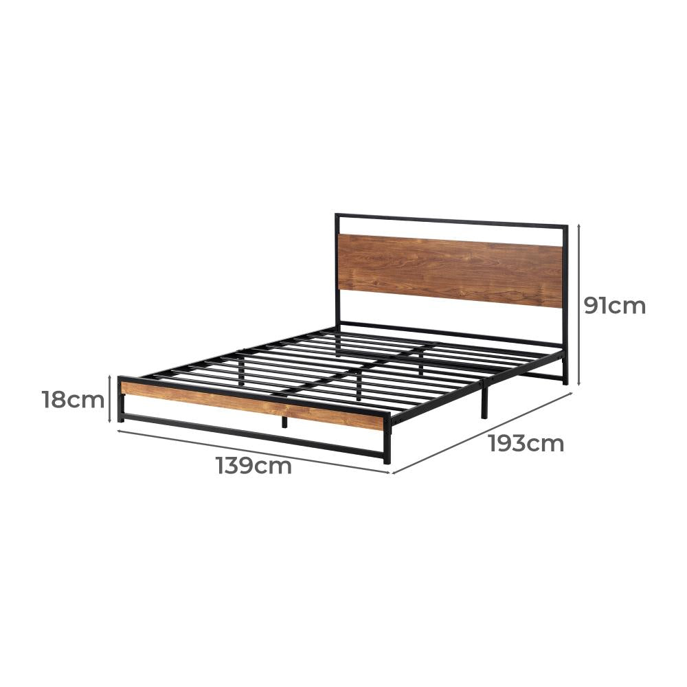 Isco Modern Metal and Wood Bed | Strong Metal Support Platform Bed Frame | 3 Sizes