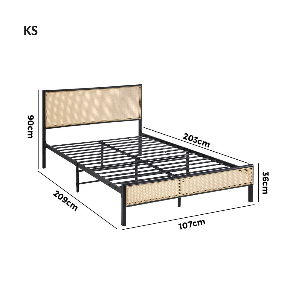 Aspen Retro Modern Rattan and Metal Bed Frame | Strong Metal Frame Bed with Rattan Headboard