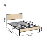 Aspen Retro Modern Rattan and Metal Bed Frame | Strong Metal Frame Bed with Rattan Headboard | 5 Sizes