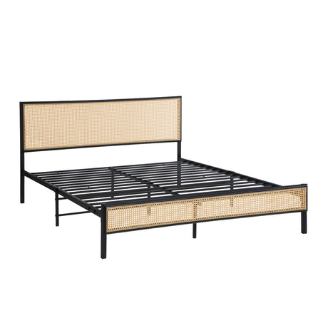 Aspen Retro Modern Rattan and Metal Bed Frame | Strong Metal Frame Bed with Rattan Headboard