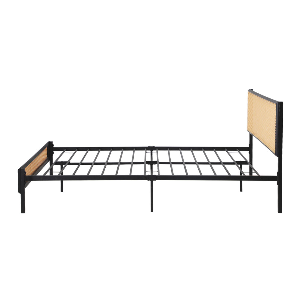 Aspen Retro Modern Rattan and Metal Bed Frame | Strong Metal Frame Bed with Rattan Headboard