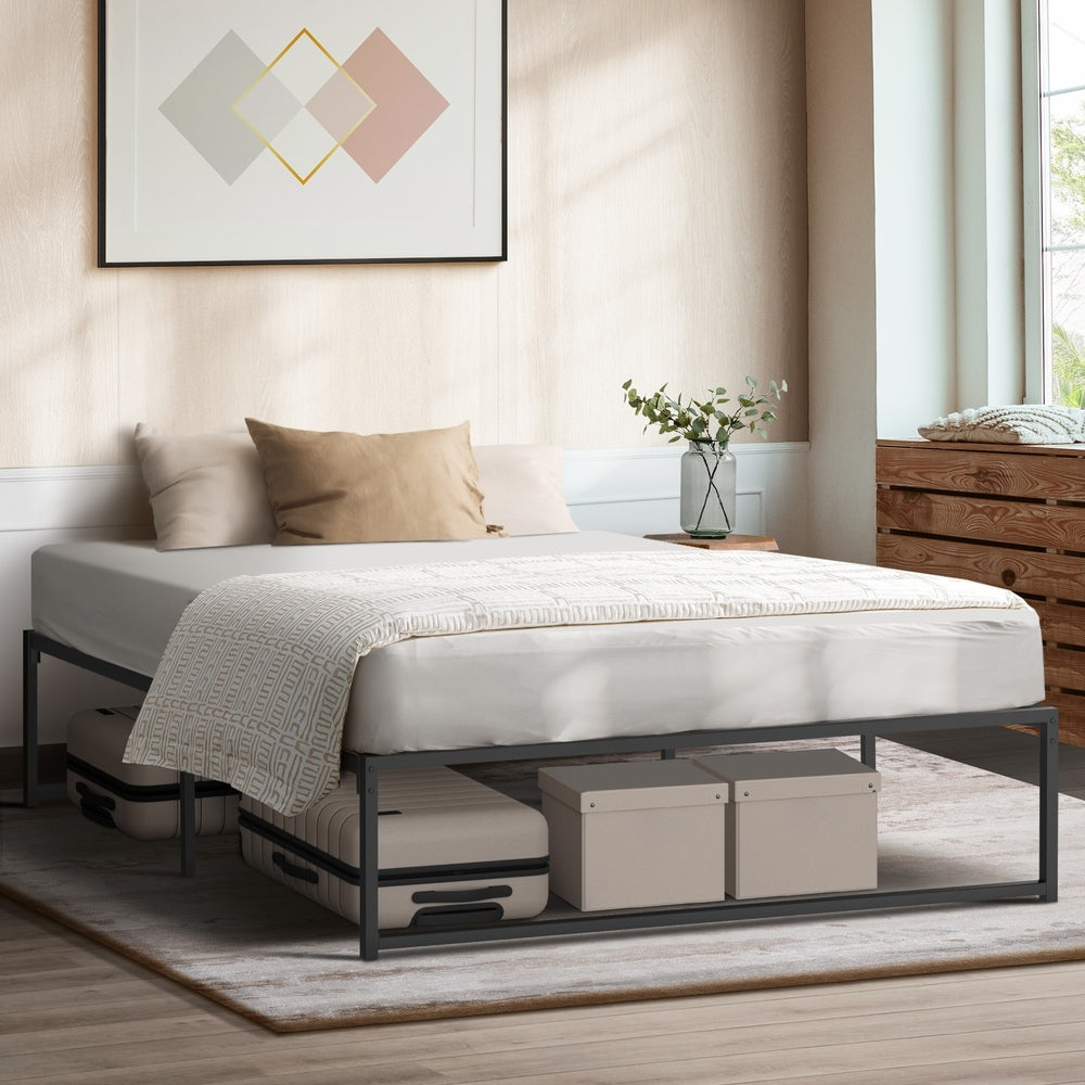 Maurizzi Premium Full Metal Platform Bed in Black | Reinforced Durable Metal Floating Bed Base