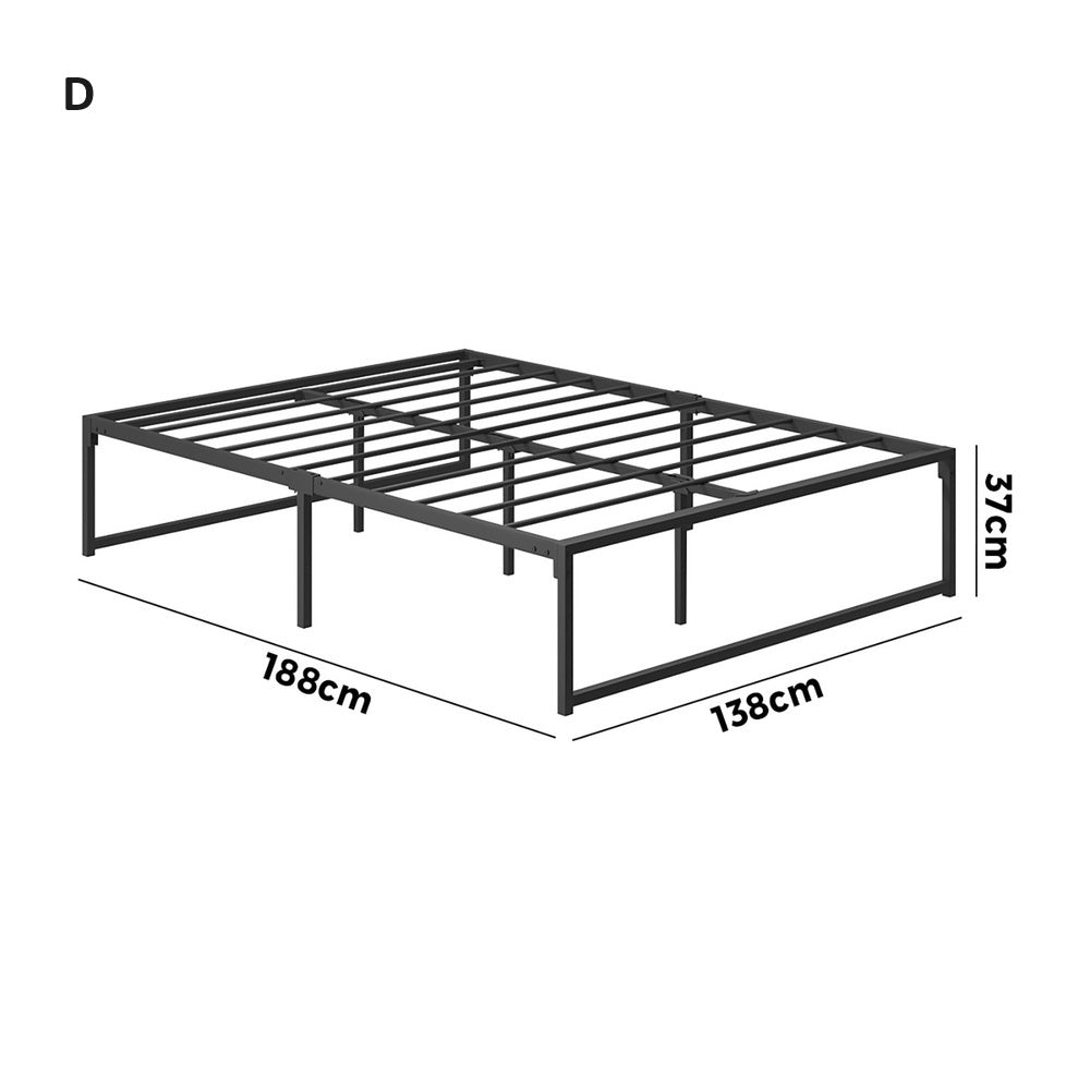 Maurizzi Premium Full Metal Platform Bed in Black | Reinforced Durable Metal Floating Bed Base