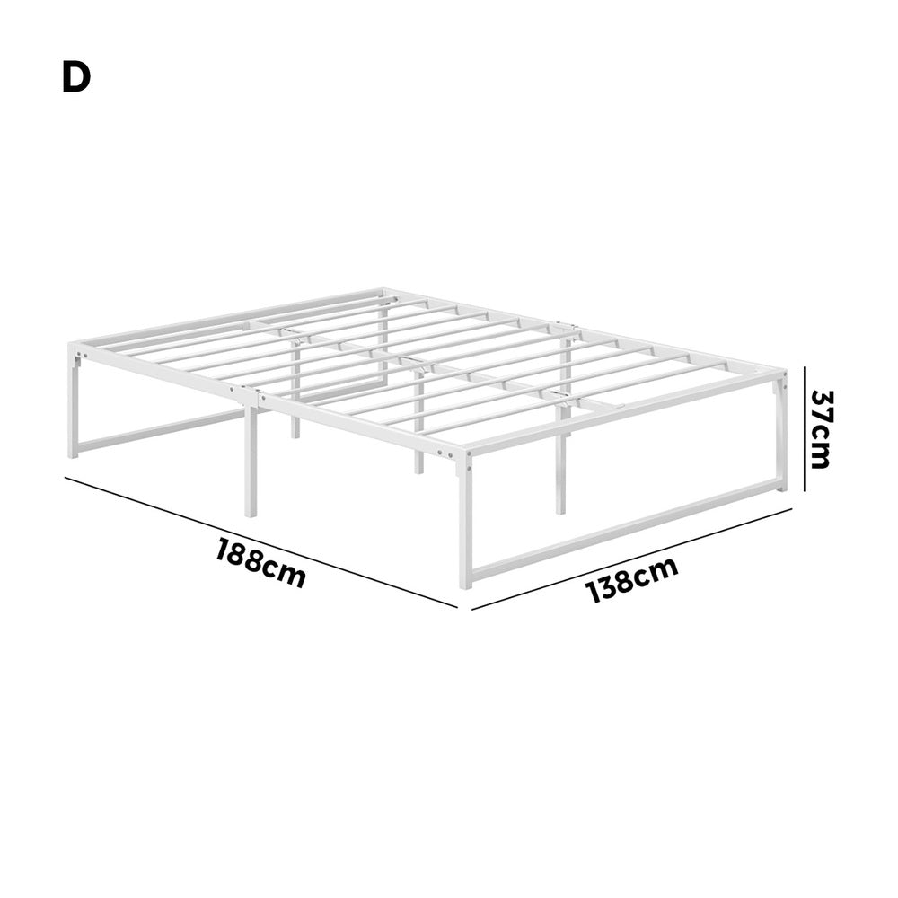 Maurizzi Premium Full Metal Platform Bed in White | Reinforced Durable Metal Floating Bed Base | 4 Sizes