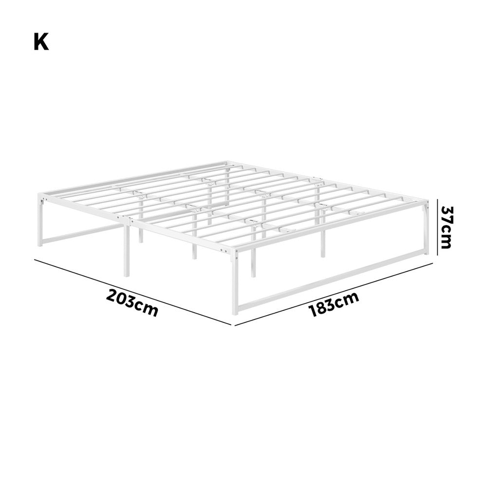 Maurizzi Premium Full Metal Platform Bed in White | Reinforced Durable Metal Floating Bed Base | 4 Sizes