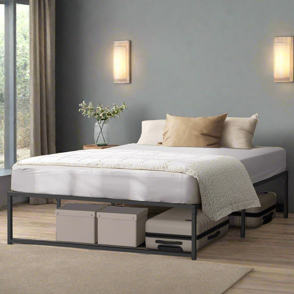 Maurizzi Premium Full Metal Platform Bed in Black | Reinforced Durable Metal Floating Bed Base