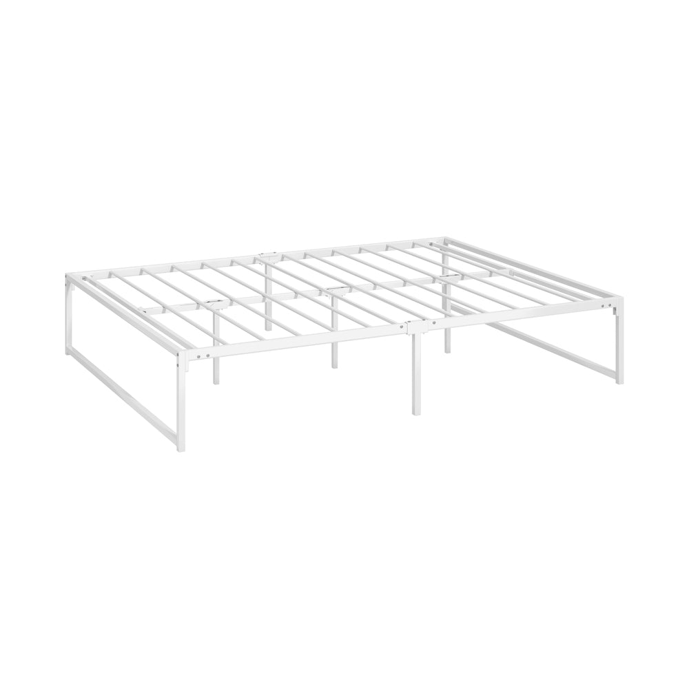 Maurizzi Premium Full Metal Platform Bed in White | Reinforced Durable Metal Floating Bed Base | 4 Sizes