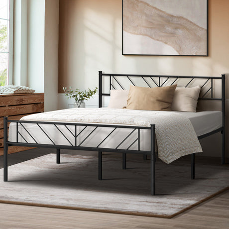 Misuzi Vintage Full Metal Extra Strong Bed Frame | Sturdy Metal Designer Bed in Black | 3 Sizes