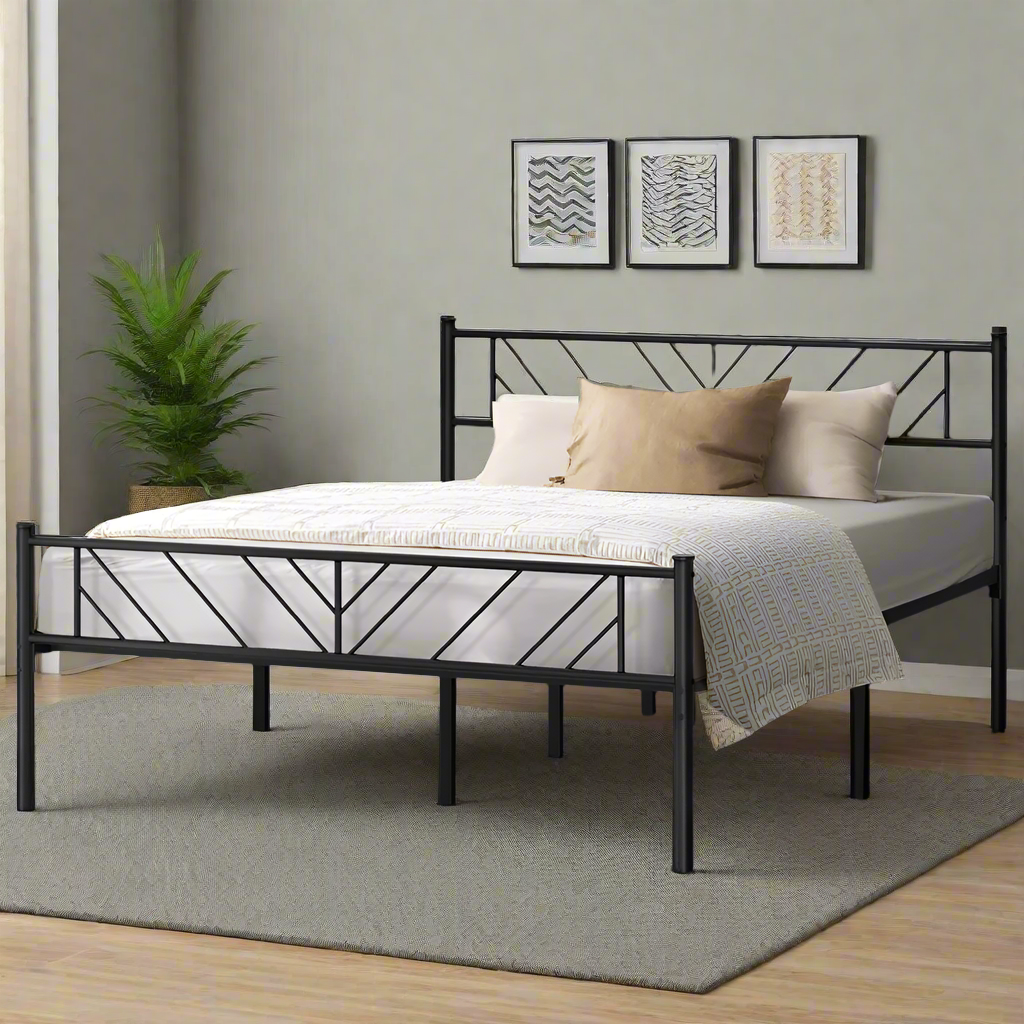 Misuzi Vintage Full Metal Extra Strong Bed Frame | Sturdy Metal Designer Bed in Black | 3 Sizes