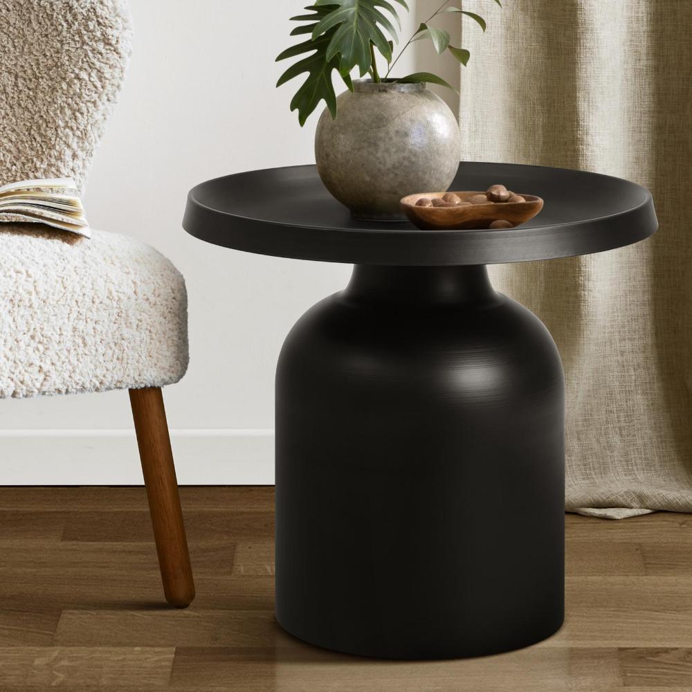 Fresco Designer Smooth Metal Side Table | Verstaile Multi Use End Table Bedside Table in Black or White