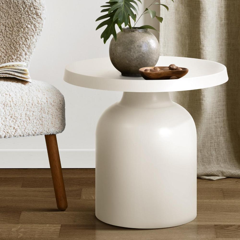 Fresco Designer Smooth Metal Side Table | Verstaile Multi Use End Table Bedside Table in Black or White