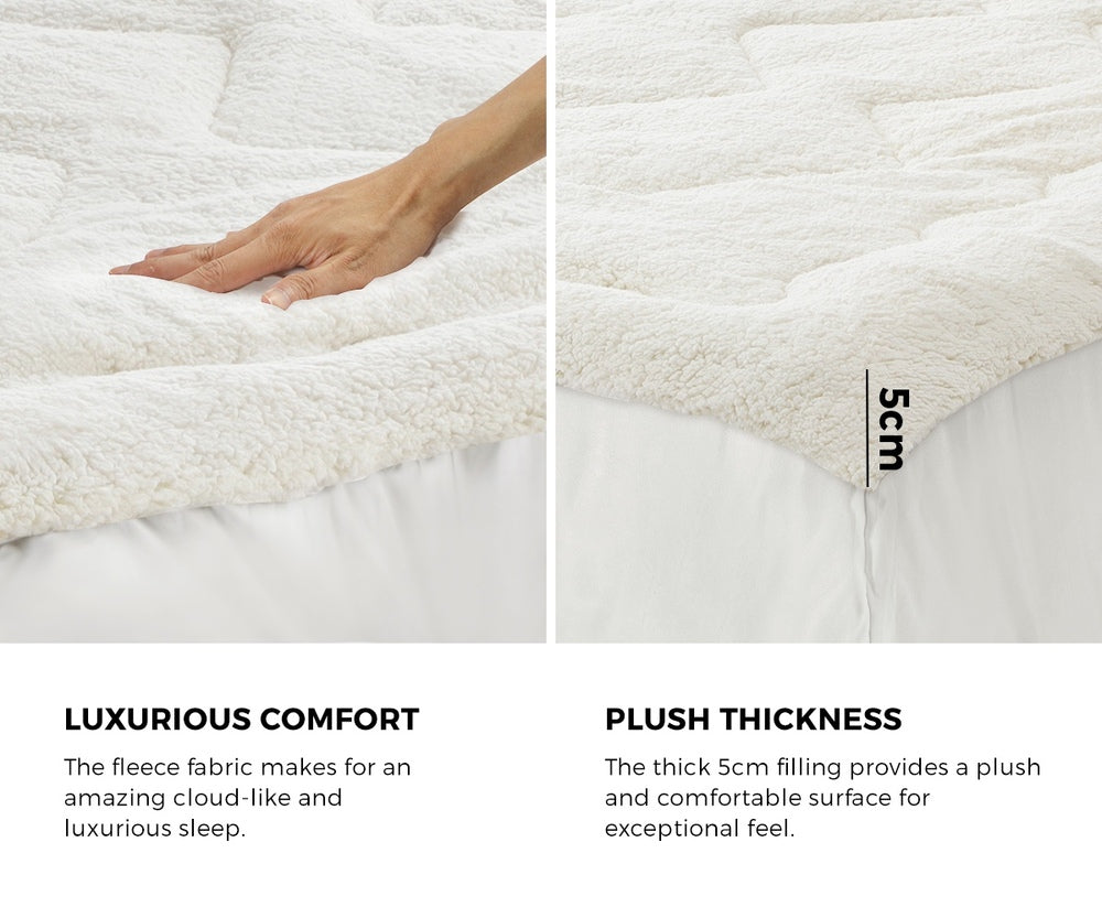 Luxore Ultra Plush Reversible Sherpa Fleece Underlay | Two Sided Super Warm Sherpa Mattress Topper