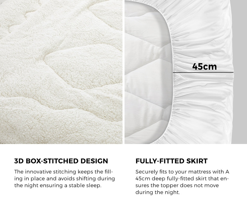 Luxore Ultra Plush Reversible Sherpa Fleece Underlay | Two Sided Super Warm Sherpa Mattress Topper