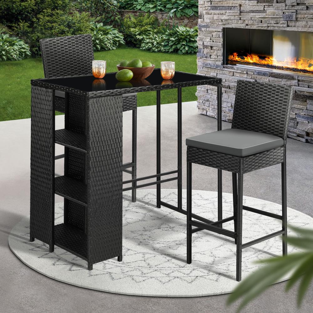 Biso Deluxe Outdoor Rattan Wicker Bar Sets | Weather Resistant Durable Rattan Bar Patio Sets In Black