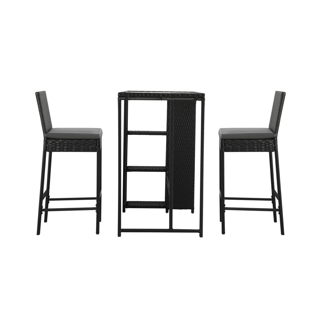 Biso Deluxe Outdoor Rattan Wicker Bar Sets | Weather Resistant Durable Rattan Bar Patio Sets In Black