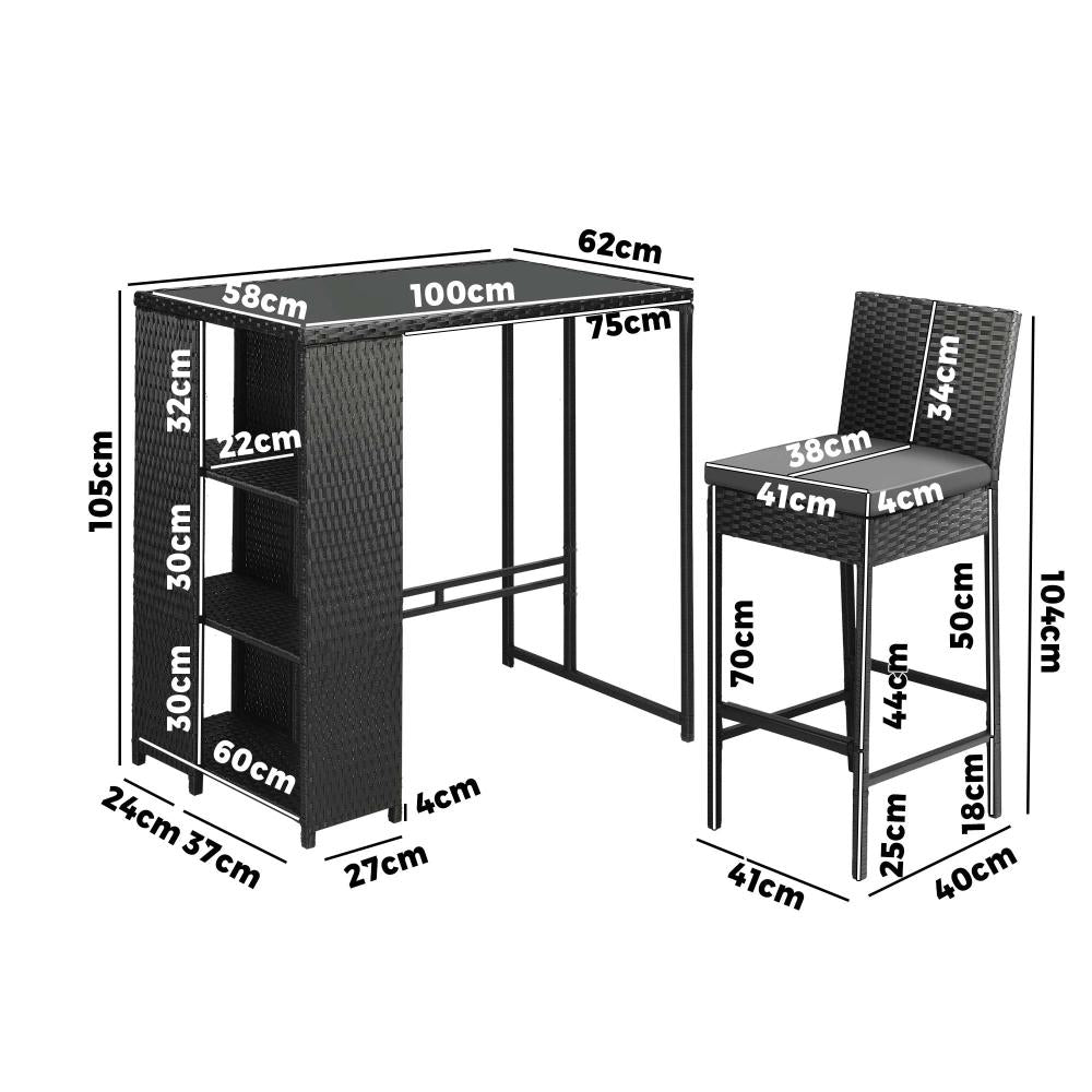 Biso Deluxe Outdoor Rattan Wicker Bar Sets | Weather Resistant Durable Rattan Bar Patio Sets In Black