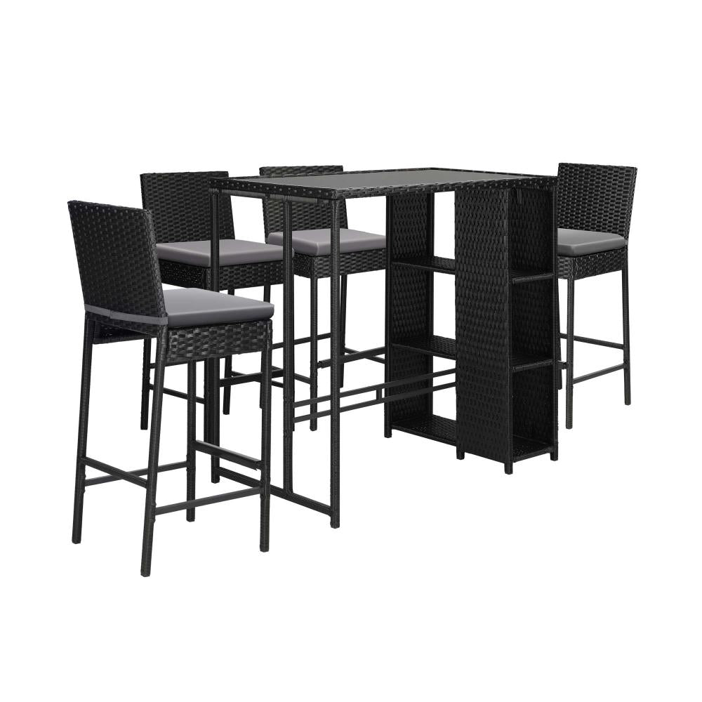 Biso Deluxe Outdoor Rattan Wicker Bar Sets | Weather Resistant Durable Rattan Bar Patio Sets In Black