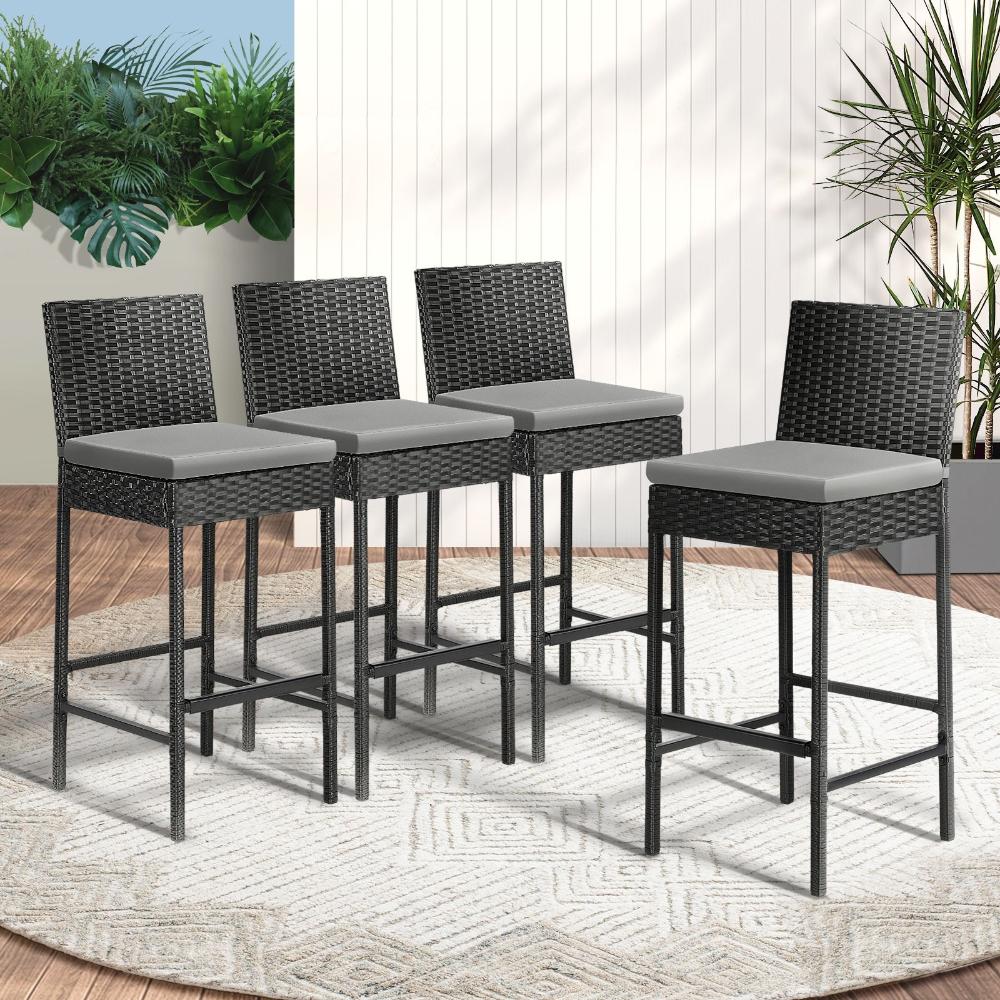 Biso Deluxe Outdoor Rattan Wicker Bar Sets | Weather Resistant Durable Rattan Bar Patio Sets In Black