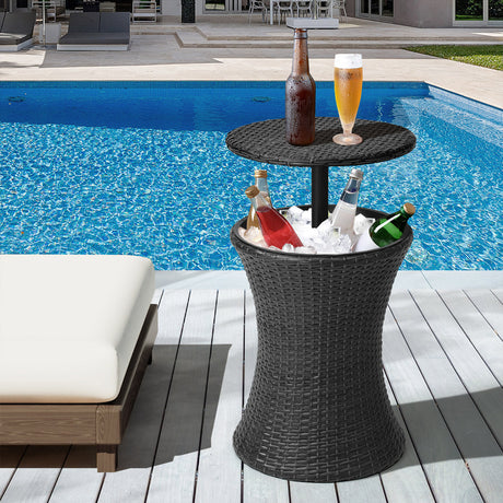 Amari Two in One Rattan Ice Bucket Storage Table | Round Secret Ice Storage Wicker Table