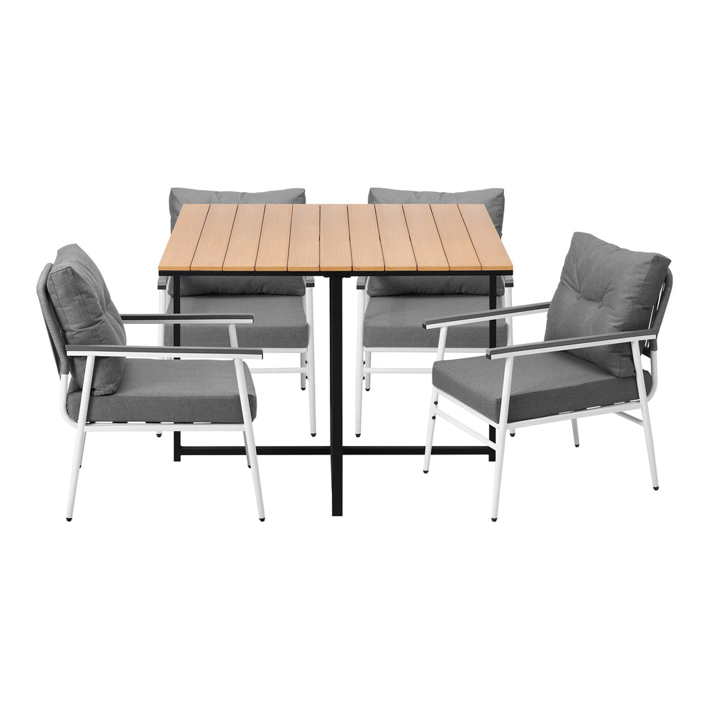 Empire White 5pc Modern Table and Chair Outdoor Set | Designer Cushioned Chairs and Table Patio Furniture Set