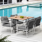 Empire White 5pc Modern Table and Chair Outdoor Set | Designer Cushioned Chairs and Table Patio Furniture Set